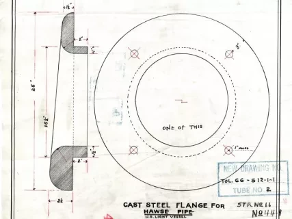 Drawing, Technical - Cast Steel Flange for Hawse Pipe,
U. S. Light Vessel