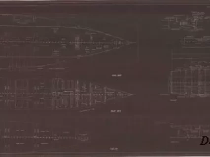 Blueprint - Aircraft Training Vessel, IX-64 (Ex. Seeandbee),
General Arrangement of Decks and Inboard Profile