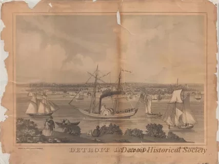 Lithograph - Detroit in 1820, with View of "Walk-In-The-Water"