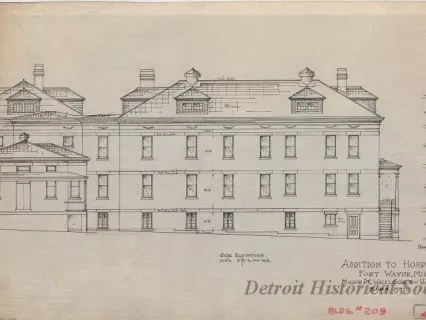 Drawing, Architectural - Addition to Hospital, Fort Wayne, Michigan.
Major P. G. Wales, Surgeon, U.S. Army.
March, 1907