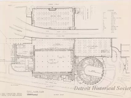 Drawing, Architectural - First Floor Plan,
Cobo Hall - Convention Arena,
Civic Center - City of Detroit, Michigan.