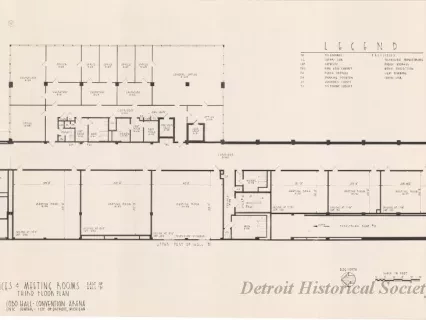 Drawing, Architectural - Offices & Meeting Rooms East of Hall B, 
Third Floor Plan, 
Cobo Hall - Convention Arena, 
Civic Center - City of Detroit, Michigan