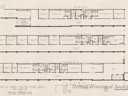 Drawing, Architectural - Committee Rooms & Dressing Rooms West of Halls A,B,C, 
Third Floor Plan, 
Cobo Hall - Convention Arena, 
Civic Center - City of Detroit, Michigan