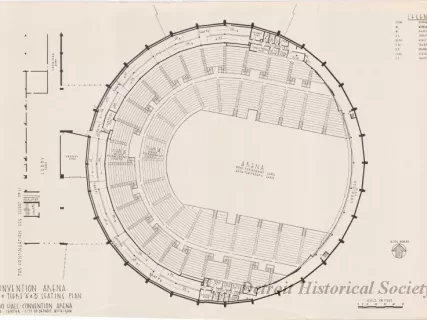 Drawing, Architectural - Convention Arena, 
Arena & Tiers A & B Seating Plan, 
Cobo Hall - Convention Arena, 
Civic Center - City of Detroit, Michigan