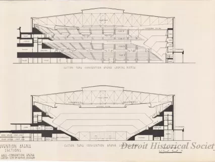 Drawing, Architectural - Convention Arena,
Sections,
Cobo Hall - Convention Arena,
Civic Center - City of Detroit, Michigan