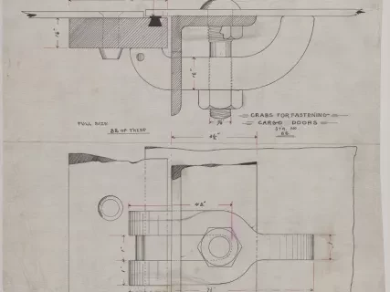 Drawing, Technical - Grabs for Fastening Cargo Doors,
St'r. [Steamer] No. 66