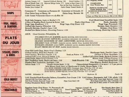 Menu - Dinner at the London Chop House