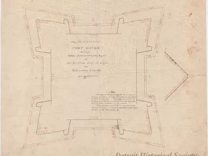 Drawing, Architectural - Fort Wayne, Michigan,
Outline Sketch to Accompany Report of Col. T. J. Cram,
Corps of Engineers for Year Ending 30 June 1864