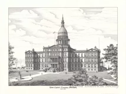 Print - State Capitol - Lansing, Michigan, circa 1915