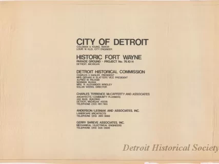 Blueprint - Historic Fort Wayne Parade Ground Project No. 76.10H