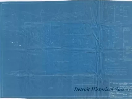 Blueprint - Detroit Boat Yard -
Boatshed, Paving and Trackwork,
Site Plan, Profile & Borings