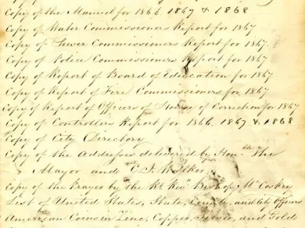 List - List of Articles Deposited in the Corner Stone of the New City Hall,
This Sixth Day of August, 1868