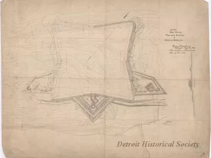 Drawing, Architectural - No. XII, Fort Wayne,
Plan and Sections of Exterior Batteries