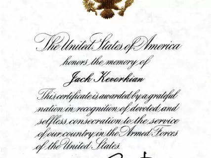 Certificate, Commemorative - Jack Kevorkian