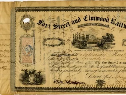 Certificate, Stock - Fort Street and Elmwood Railway Co.
