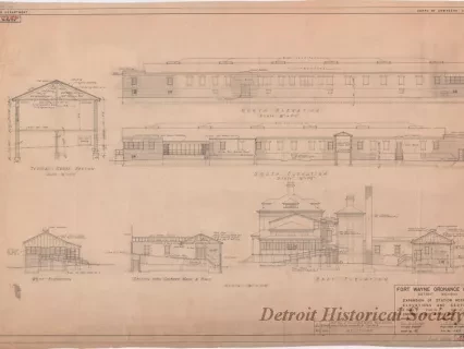 Drawing, Architectural - Fort Wayne Ordnance Depot, Detroit, Michigan -
Expansion of Station Hospital, Elevations and Sections