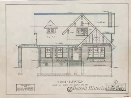 Drawing, Architectural - Residence for Mr. B. C. Ladendorf, Detroit, Michigan - Front Elevation