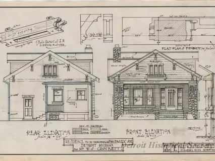 Drawing, Architectural - Residence to be Erected on Lot #721 Dailey Ave., Detroit, Michigan, 
for Mr. W. J. Crockett