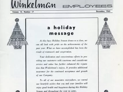 Newsletter - WE Winkelman Employees, vol. 10, no. 17
December, 1965