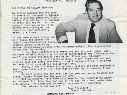 Newsletter - Old-Time Base Ball Players' Association, Vol. 25, No. 1, November 1978