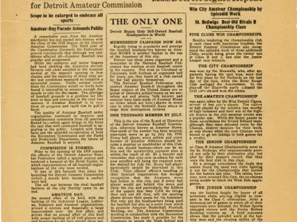 Newsletter - The Bulletin, Detroit Amateur Baseball Commission, Vol. 2, No. 1
November, 1918