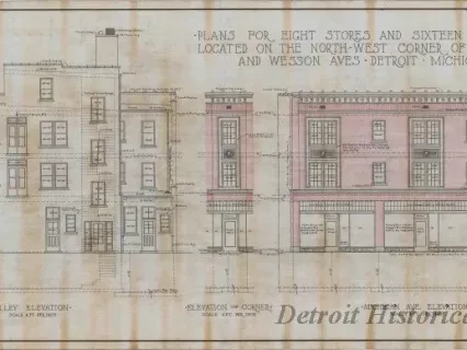 Drawing, Architectural - Plans for Eight Stores and Sixteen Apartments Located on the
North-West Corner of Michigan and Wesson Aves., Detroit, Michigan