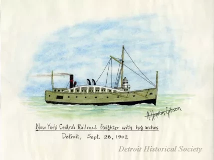 Painting - New York Central Railroad freighter with hog arches, Detroit, Sept. 28, 1902