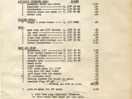 List, Price - Regulation Set of Fittings for 36" Model Racing Yacht
by A. J. Fisher, Inc.