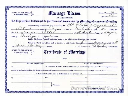 Certificate, Marriage - Marriage License