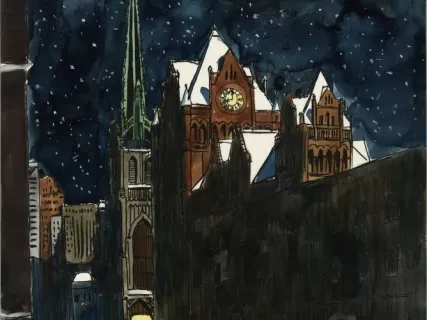 Lithograph - Christmas Eve on West Fort Street