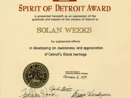 Certificate - Spirit of Detroit Award