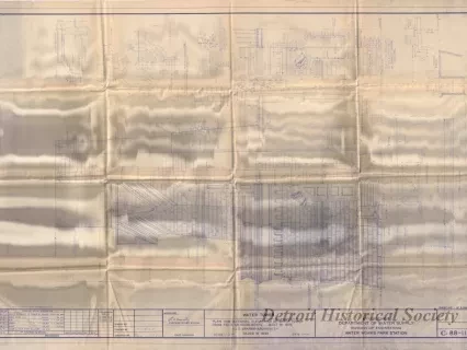 Blueprint - Water Tower - Plan and Sectional Elevations of Water Tower from Field Measurements. Built in 1876. J. E. Sparks, Architect. Razed in 1945.