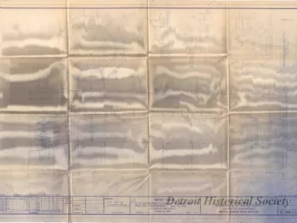 Blueprint - Water Tower - Plan and Sectional Elevations of Water Tower from Field Measurements. Built in 1876. J. E. Sparks, Architect. Razed in 1945.