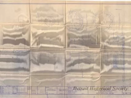Blueprint - Water Tower - Plan and Sectional Elevations of Water Tower from Field Measurements. Built in 1876. J. E. Sparks, Architect. Razed in 1945.