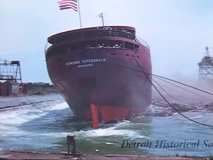 Film, Motion Picture - Edmund Fitzgerald Launching 1958
B/W People Coming off Boat at Tashmoo Park
Great Lakes Engineering Works