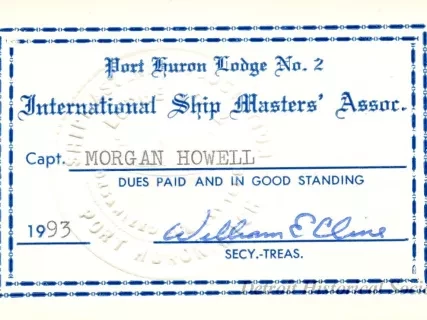 Card, Membership - Port Huron Lodge No. 2,
International Ship Masters' Association