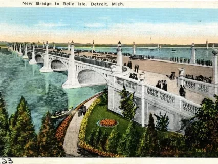 Postcard - New Bridge to Belle Isle, Detroit, Mich.
