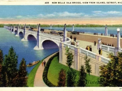 Postcard - A55 New Belle Isle Bridge, View From Island, Detroit, Mich.