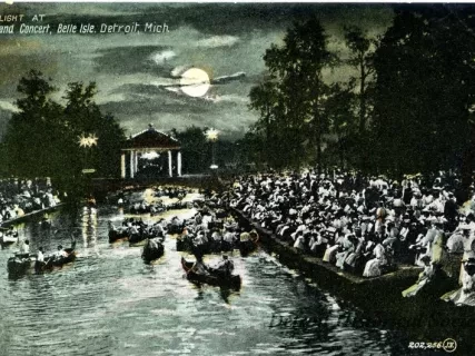 Postcard - Moonlight at Band Concert, Belle Isle, Detroit, Mich.