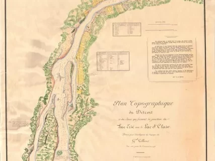 Map - Plan Topographique du Détroit et des eaux qui forment la jonction du Lac Erié avec le Lac St. Clair 
[Topographic plan of Detroit and the waters which form the junction of Lake Erie with Lake St. Clair]