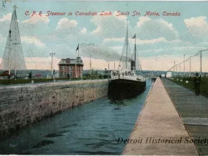 Postcard - C.P.R. Steamer in Canadian Lock. Sault Ste. Marie, Canada.