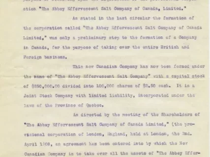 Letter - Abbey Effervescent Salt Companies
Re-Organization