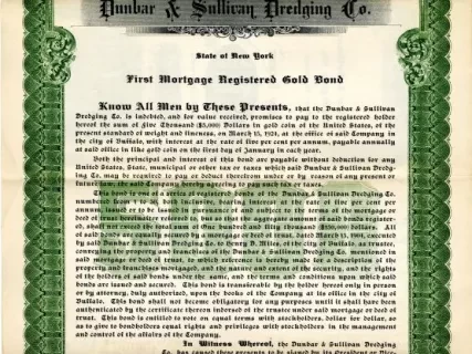 Bond - Dunbar & Sullivan Dredging Co. 
First Mortgage Registered Gold Bond