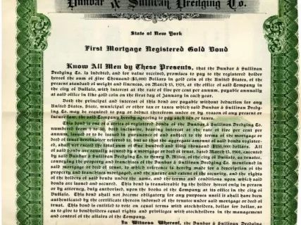 Bond - Dunbar & Sullivan Dredging Co.
First Mortgage Registered Gold Bond