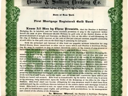 Bond - Dunbar & Sullivan Dredging Co. 
First Mortgage Registered Gold Bond