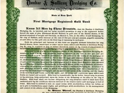 Bond - Dunbar & Sullivan Dredging Co. 
First Mortgage Registered Gold Bond