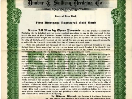 Bond - Dunbar & Sullivan Dredging Co. 
First Mortgage Registered Gold Bond