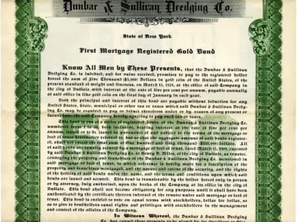 Bond - Dunbar & Sullivan Dredging Co.
First Mortgage Registered Gold Bond