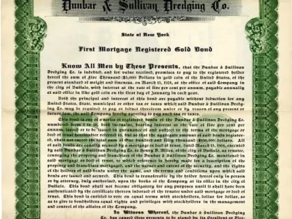 Bond - Dunbar & Sullivan Dredging Co.
First Mortgage Registered Gold Bond