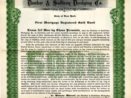 Bond - Dunbar & Sullivan Dredging Co.
First Mortgage Registered Gold Bond